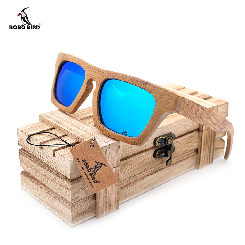 BOBO BIRD Men's Luxury Brand Bamboo Wooden Sunglasses Square