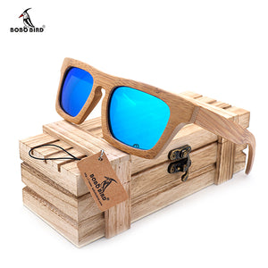 BOBO BIRD Men's Luxury Brand Bamboo Wooden Sunglasses Square