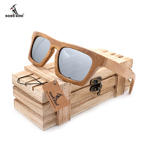 BOBO BIRD Men's Luxury Brand Bamboo Wooden Sunglasses Square