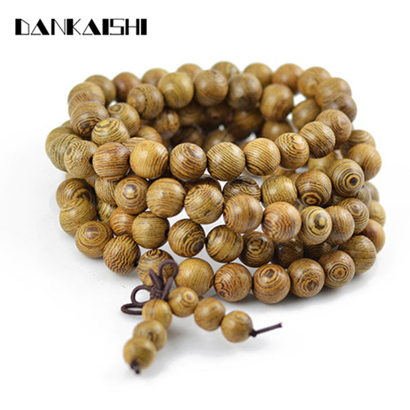 Natural Brown Wenge Wood Wooden 108 Beads 4 Layers Bracelets