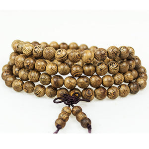 Natural Brown Wenge Wood Wooden 108 Beads 4 Layers Bracelets