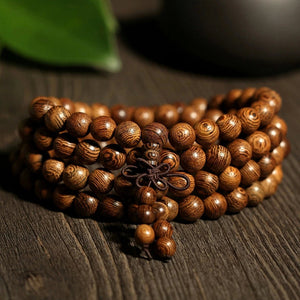 Natural Brown Wenge Wood Wooden 108 Beads 4 Layers Bracelets